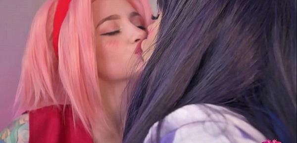  Cosplay Threesome! Teen Sakura and Hinata want dick - Leah Meow